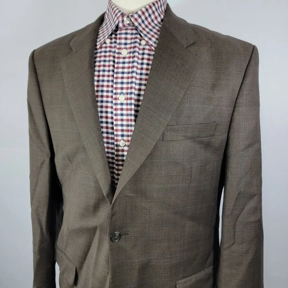 Lauren Ralph Lauren Men's Sport Coat Blazer Two Button Brown Plaid Wool‎ Sz 44L